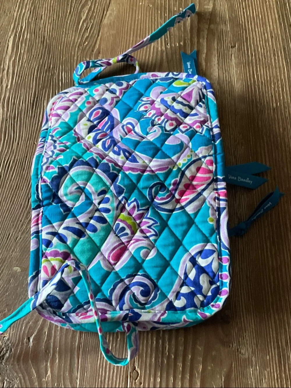 Vera Bradley retired Waikiki Paisley Turquoise Floral Quilted Cosmetic Organizer